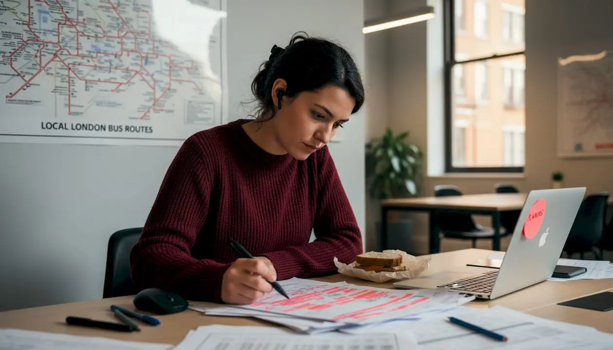 Engineer reviewing transport plans at shared desk